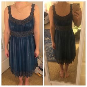 Adrianna Papell Blue Beaded Cocktail Dress